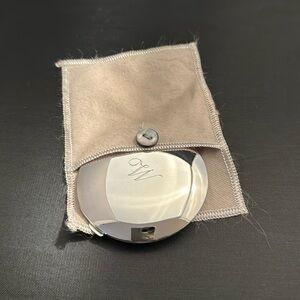 Hinged Silver toned Monogrammed Mirror Compact